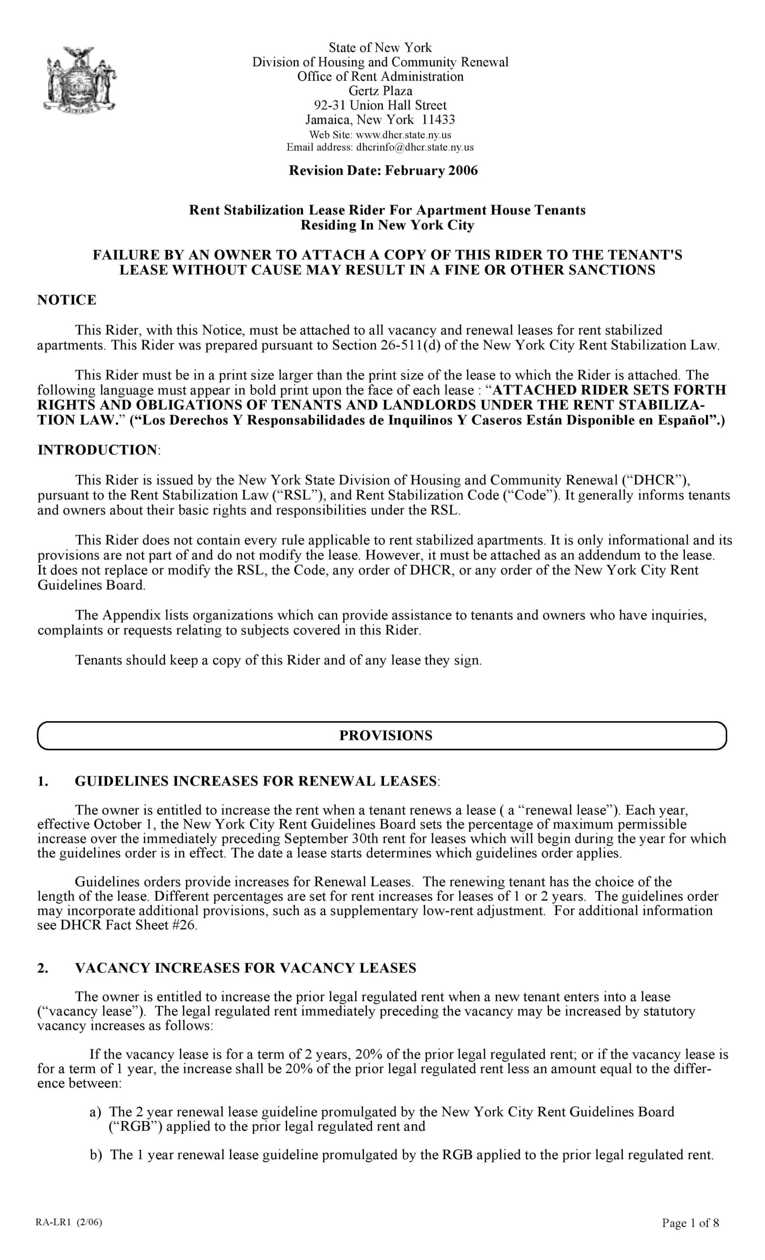 Download Free New York City Lease Rider For Rent Stabilized Tenants 