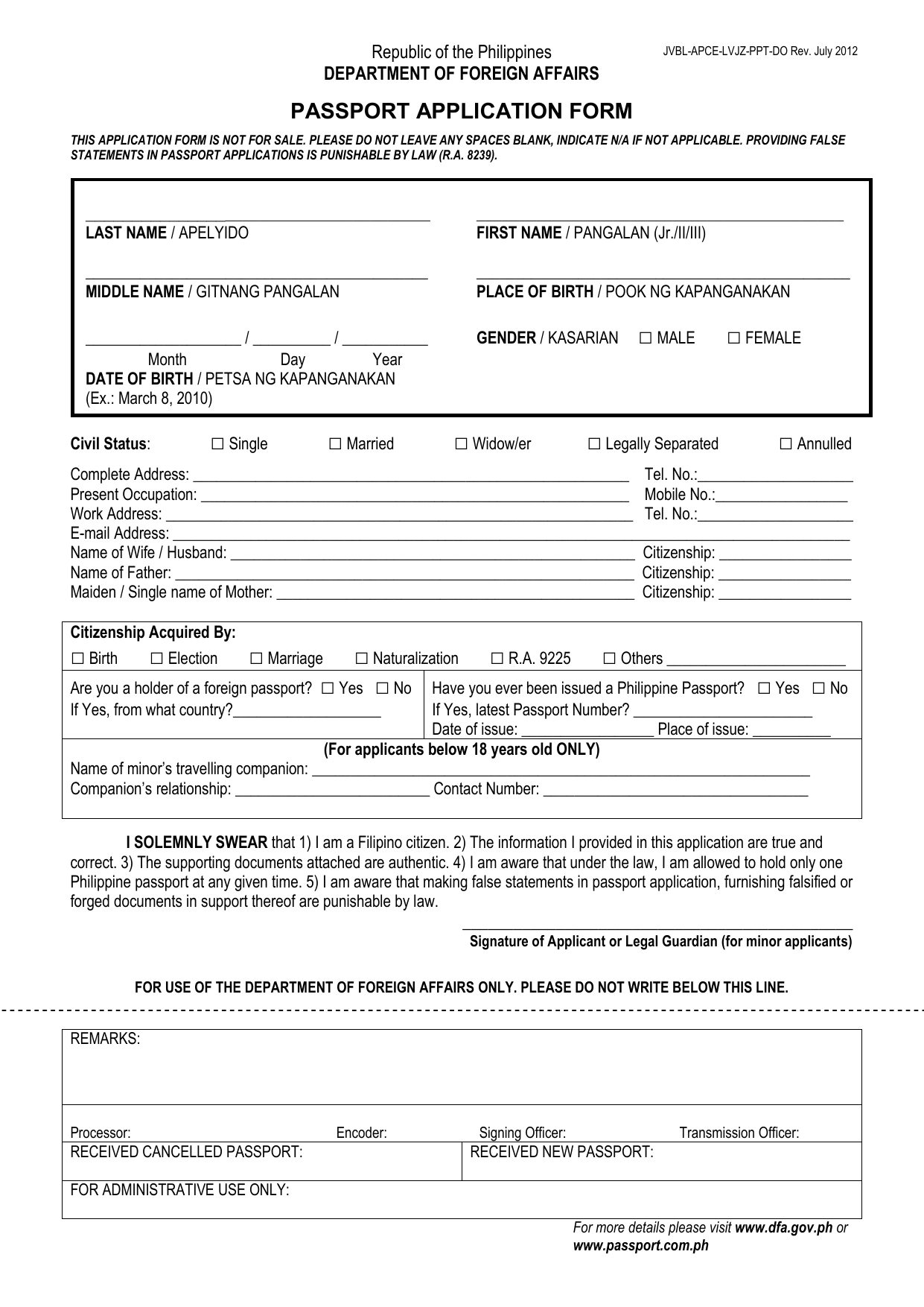 Passport Application Form The Official Website Of The Philippine Passport Application Form The Official Website Of The Philippine